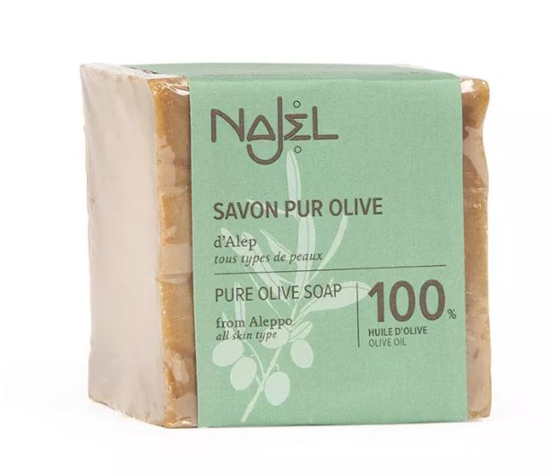 NAJEL Savon d'Alep Pur Olive 100% huile d'olive Tous types de peaux - 200 g Visage, corps et cheveux