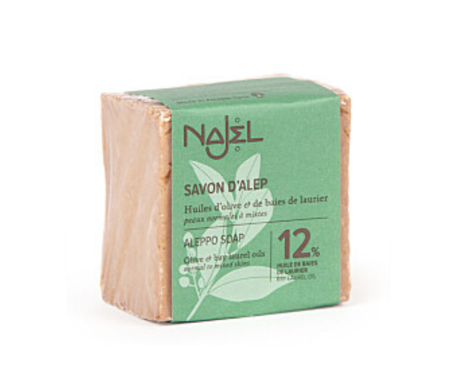 NAJEL Savon d'Alep 12% HBL Huiles d'olive et de baies de laurier - 100 g Peaux normales à mixtes